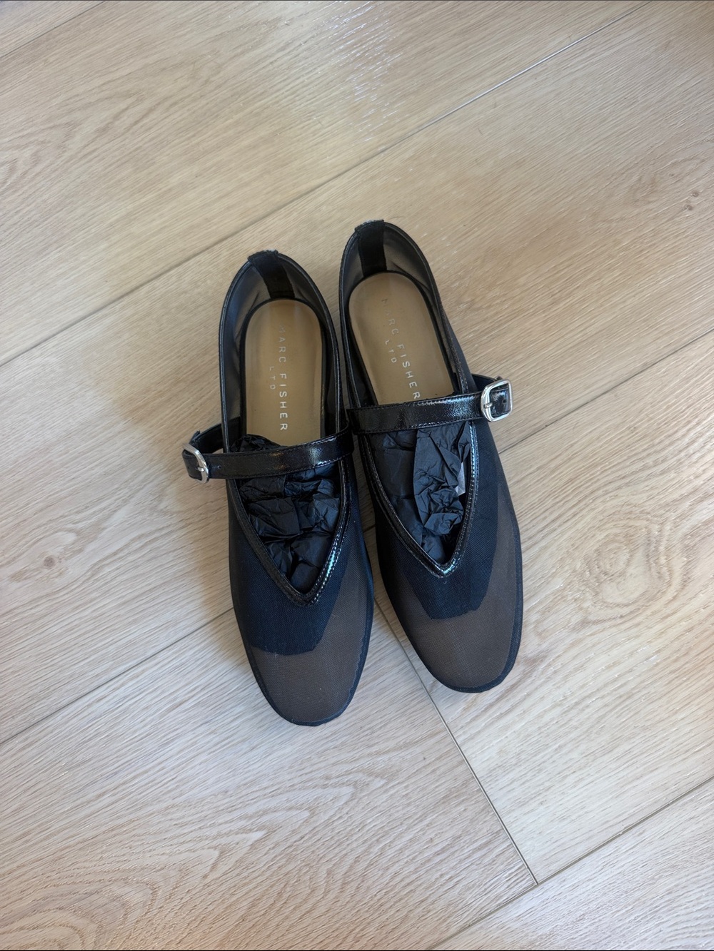 Marc Fisher Black Mesh Mary Jane Loafers with Buckle